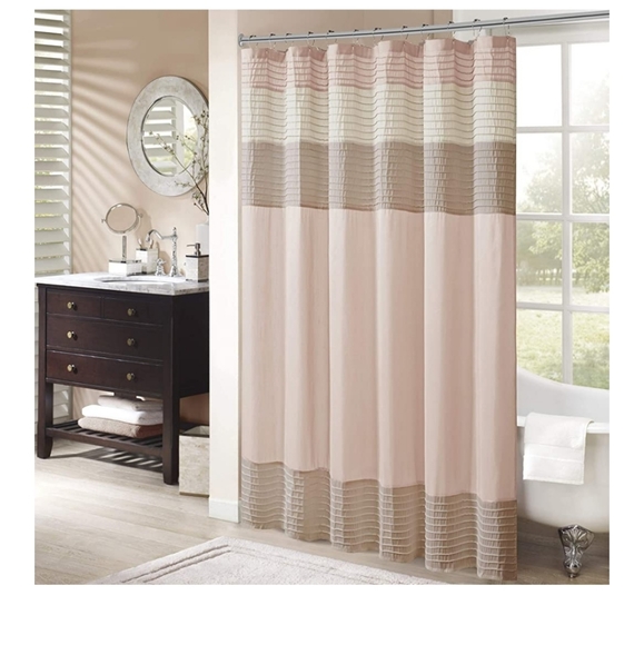 NEW Faux Silk Pieced Striped Shower Curtain